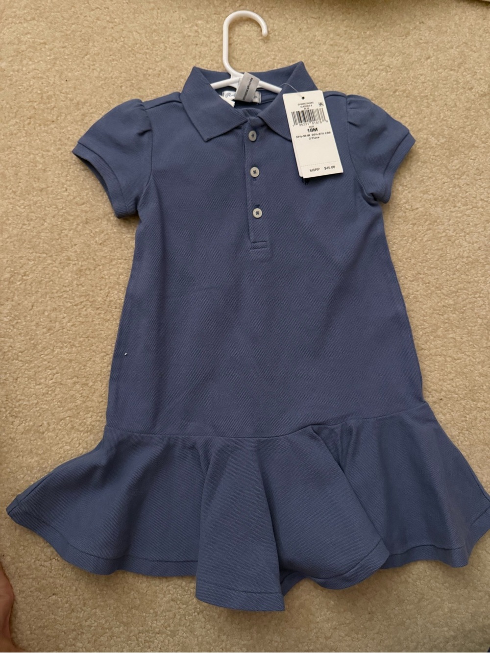 Ralph Lauren Classic Girls' Blue Polo Dress with Ruffle Hem